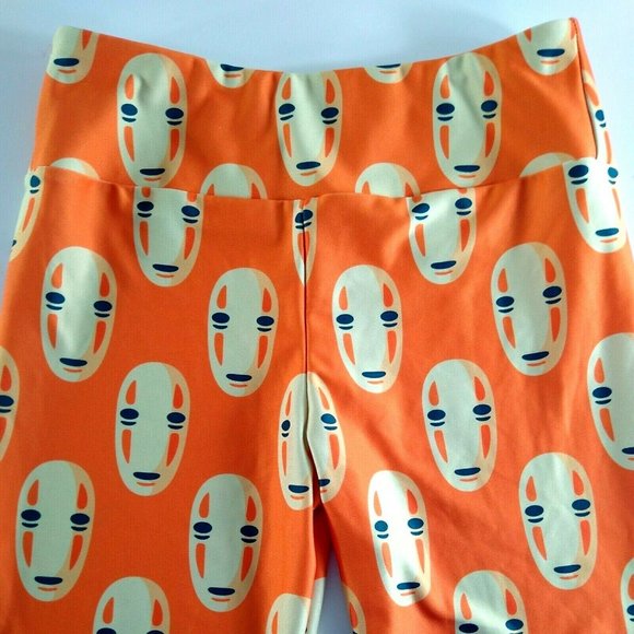 Society 6 Leggings Orange W White Masks Totems Stretch Medium - Picture 3 of 5